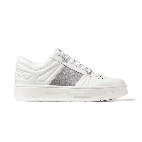 JIMMY CHOO Hawaii/F White Calf Leather Lace Up Trainers.